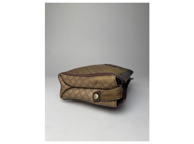 Triomphe Céline Clutch in Pelle Monogramma Celine Paris Vintage Beige Marrone - vista 10
