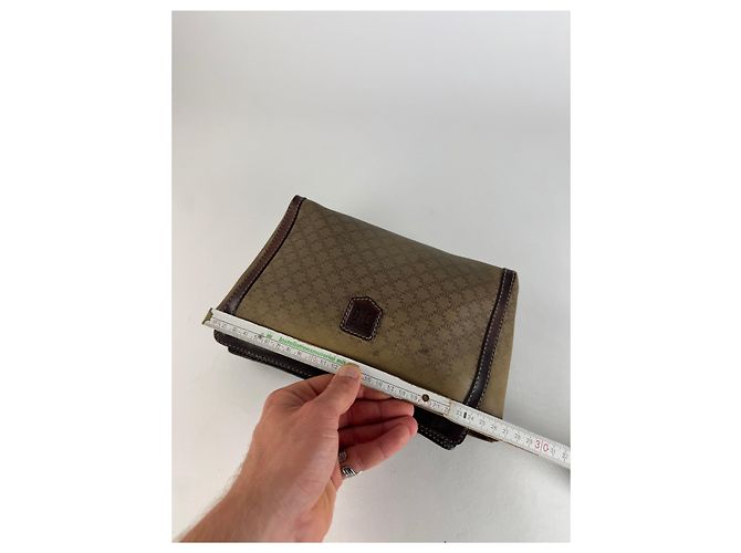 Triomphe Céline Clutch in Pelle Monogramma Celine Paris Vintage Beige Marrone - vista 12