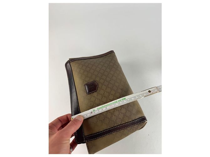 Triomphe Céline Clutch in Pelle Monogramma Celine Paris Vintage Beige Marrone - vista 13