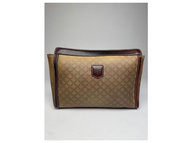 Triomphe Céline Clutch in Pelle Monogramma Celine Paris Vintage Beige Marrone - vista 15