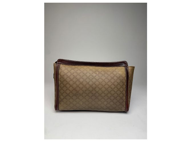 Triomphe Céline Clutch in Pelle Monogramma Celine Paris Vintage Beige Marrone - vista 2