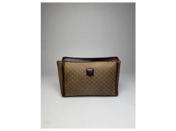 Triomphe Céline Clutch in Pelle Monogramma Celine Paris Vintage Beige Marrone - vista 6