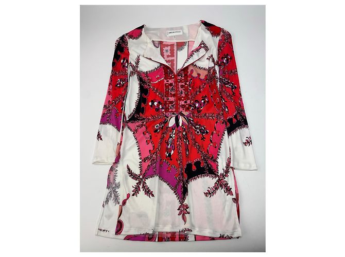 Vintage Emilio Pucci Abstraktes Kleid / Oberteil Rot Weiß XS - Ansicht 4