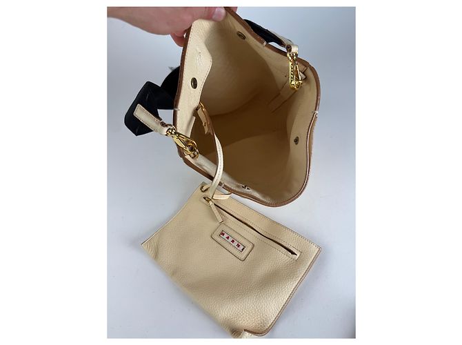 Vintage Marni Leder Eimer Tasche Beige Schwarz - Ansicht 3