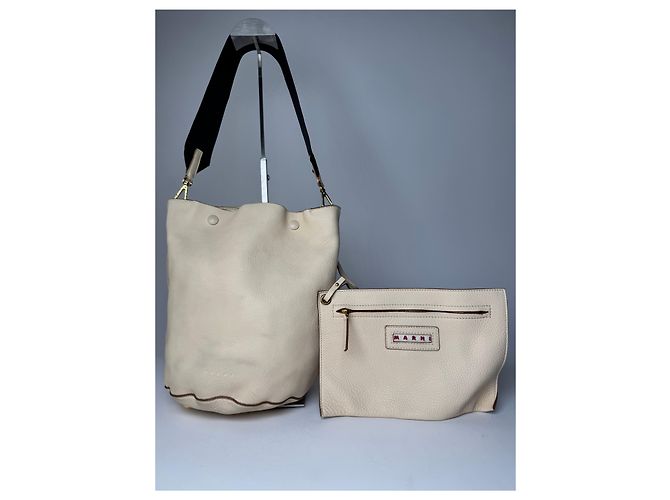 Vintage Marni Leder Eimer Tasche Beige Schwarz - Ansicht 5