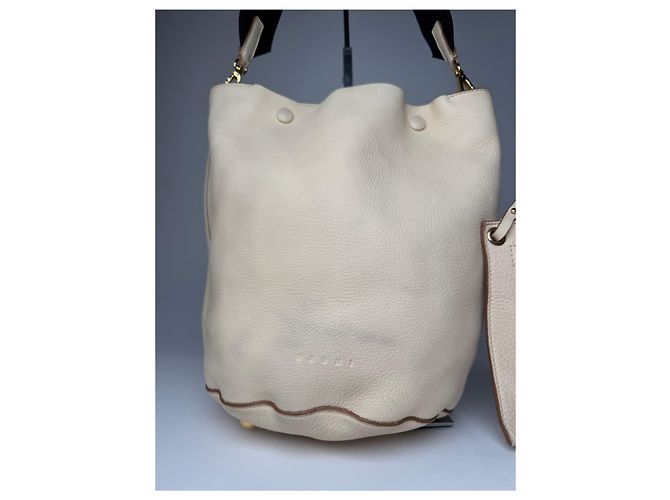 Vintage Marni Leder Eimer Tasche Beige Schwarz - Ansicht 7
