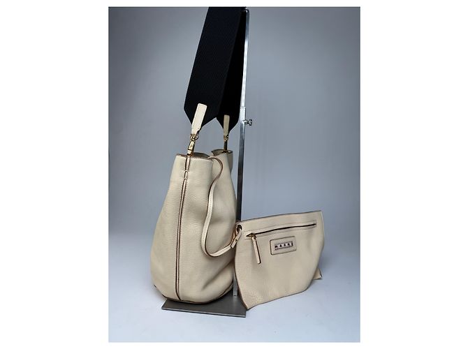 Vintage Marni Leder Eimer Tasche Beige Schwarz - Ansicht 8