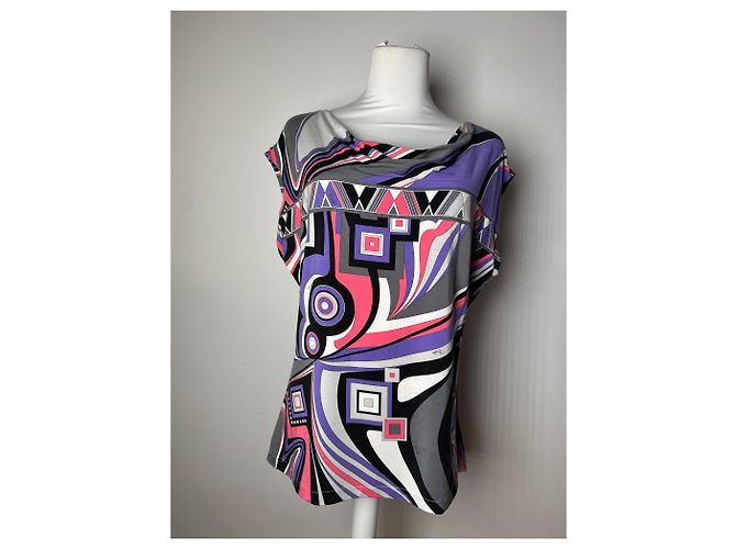 Vintage Emilio Pucci abstraktes mehrfarbiges Oberteil XL - Ansicht 12