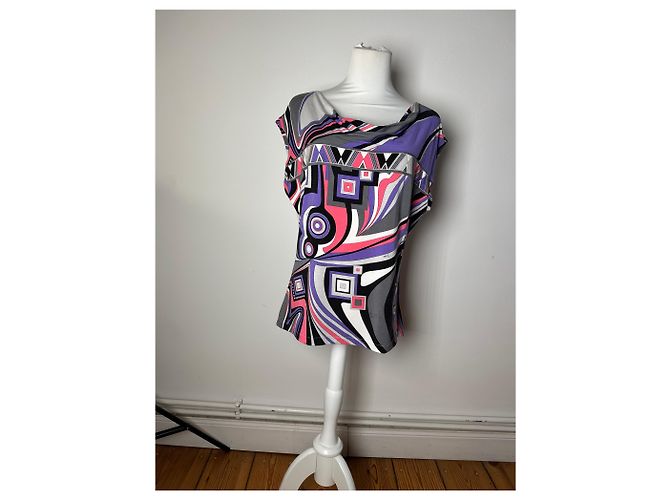 Vintage Emilio Pucci abstraktes mehrfarbiges Oberteil XL - Ansicht 2