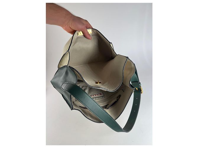 Vintage Marni Leder Tasche Weiß Grün - Ansicht 3