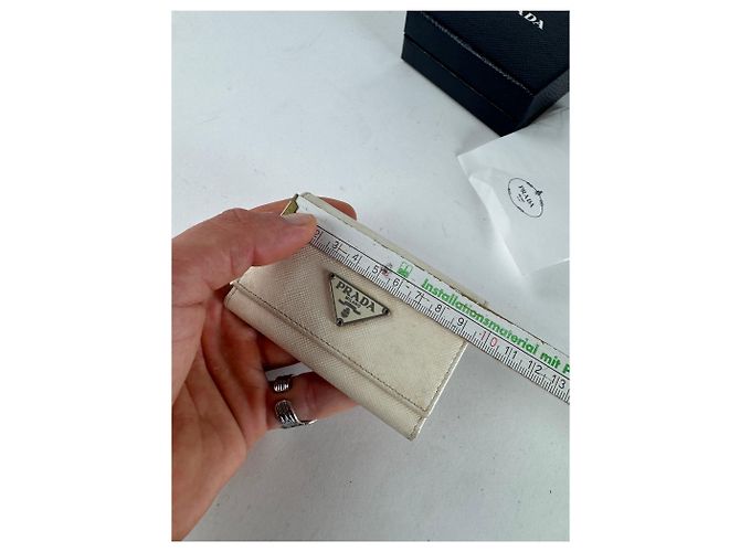 Saffiano Vintage Prada Triangle Leather Key/Card Holder White - view 10