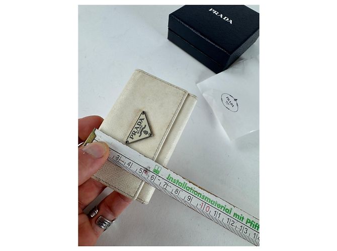 Saffiano Vintage Prada Triangle Leather Key/Card Holder White - view 11
