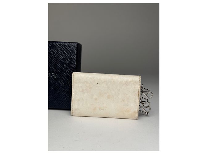 Saffiano Vintage Prada Triangle Leather Key/Card Holder White - view 13