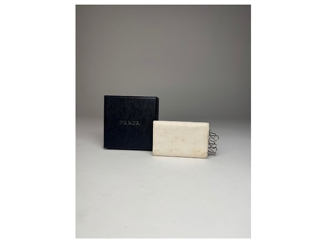 Saffiano Vintage Prada Triangle Leather Key/Card Holder White - view 2