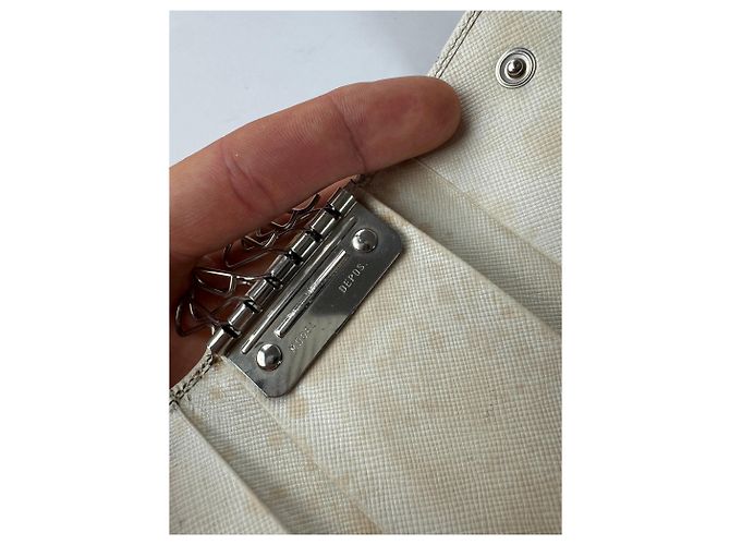 Saffiano Vintage Prada Triangle Leather Key/Card Holder White - view 6