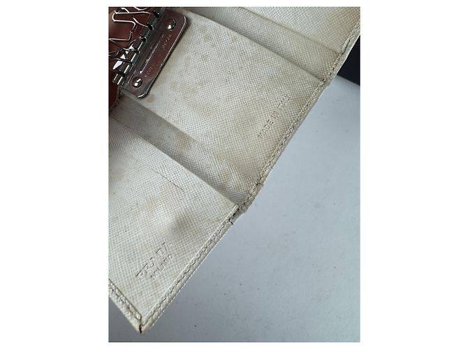 Saffiano Vintage Prada Triangle Leather Key/Card Holder White - view 8