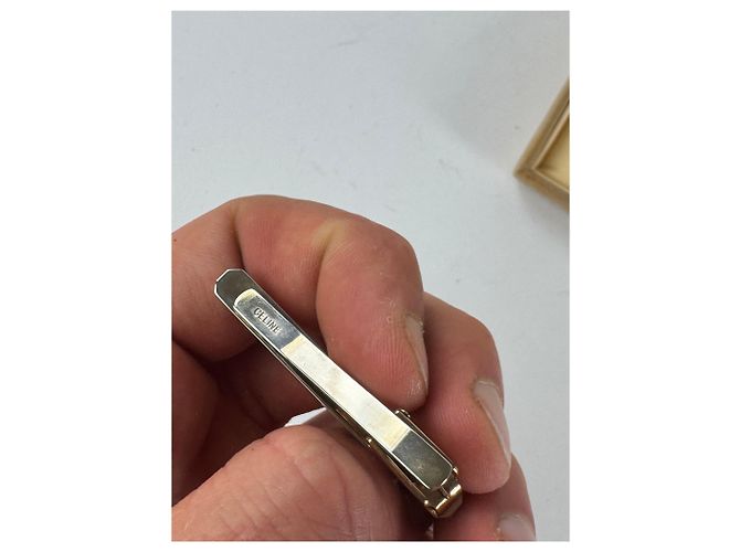 Céline Set di fermagli metallici logo Triomphe vintage Celine Paris, gemelli argento oro D'oro - vista 3