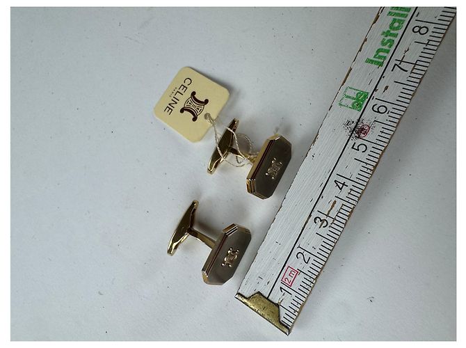 Céline Set di fermagli metallici logo Triomphe vintage Celine Paris, gemelli argento oro D'oro - vista 8