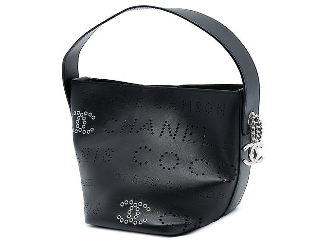 Chanel Piccolo perforato Pelle di vitello Logo Occhielli Borsa a secchiello Nero - vista 2