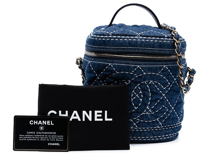 Vanity Vanità Chanel CC Matelassé Jean Trip con catena Blu - vista 8