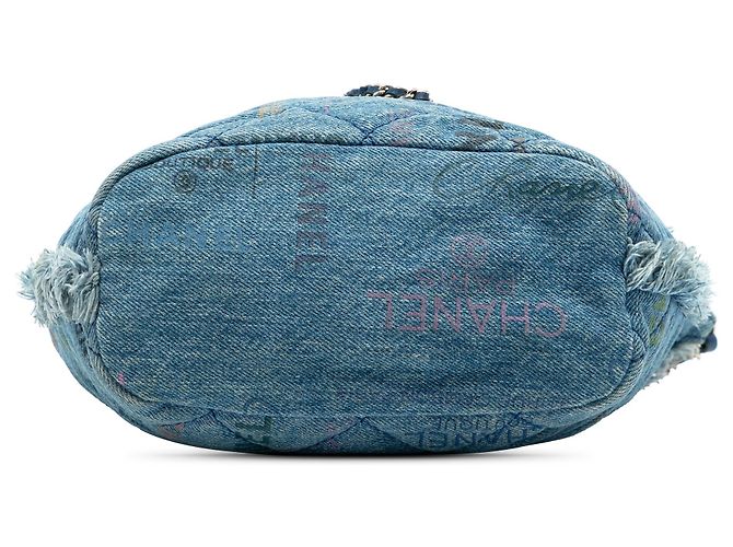 Chanel Medium Matelassé Jean Mood Bucket con catena Blu - vista 3