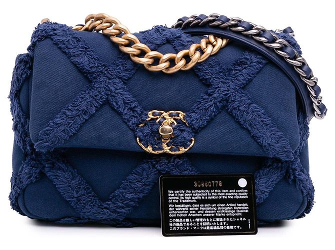 Chanel 19 Chanel Media in Tela e Cotone 19 con patta Blu - vista 12