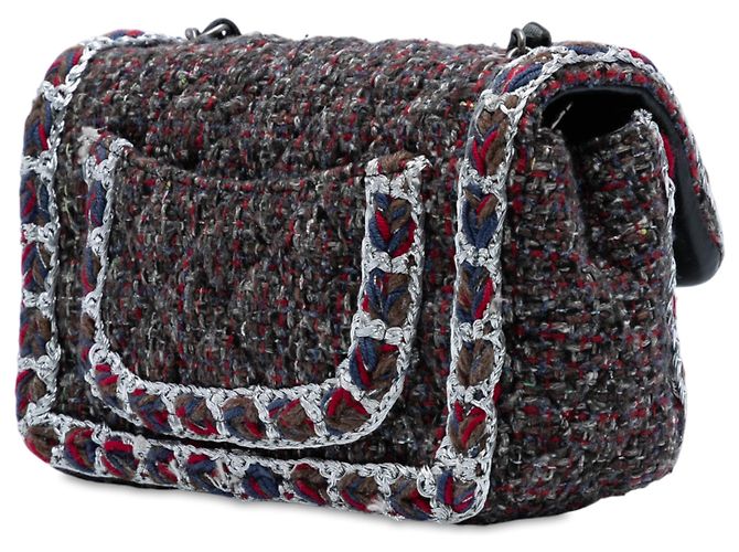 Chanel Mini Rectangular Clásico Tweed Trenzado Simple cartera Negro - vista 2