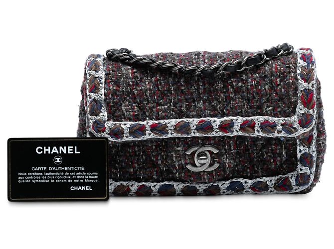 Chanel Mini Rectangular Clásico Tweed Trenzado Simple cartera Negro - vista 8