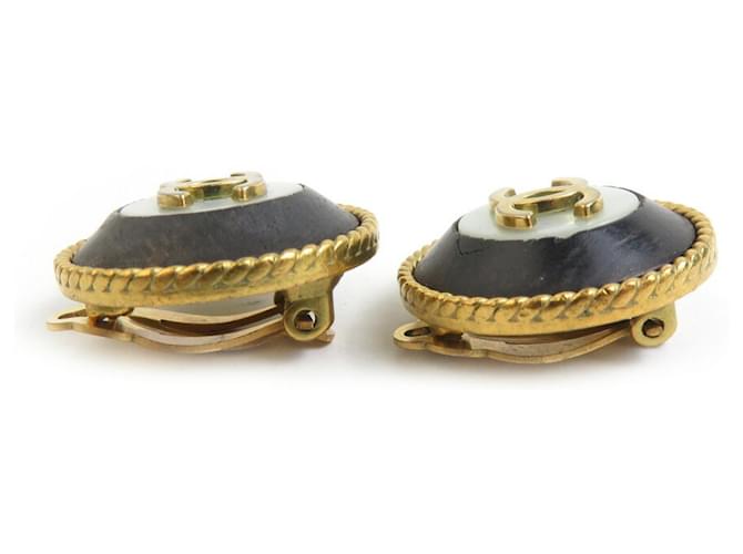 Orecchini Clip Coco Mark di Chanel Nero Bianco D'oro - vista 2