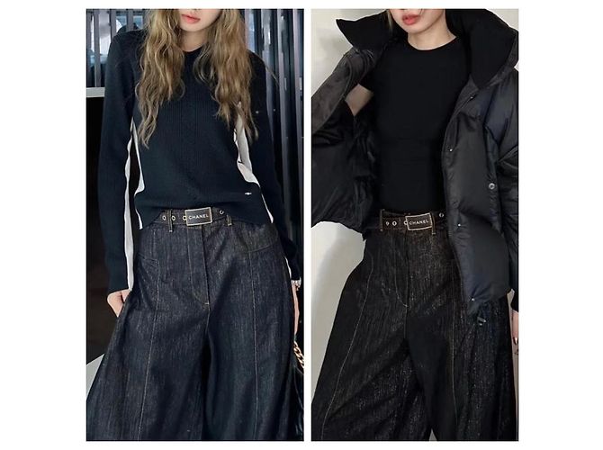 Pantalones Wide Leg Chanel de Denim Negro - vista 10