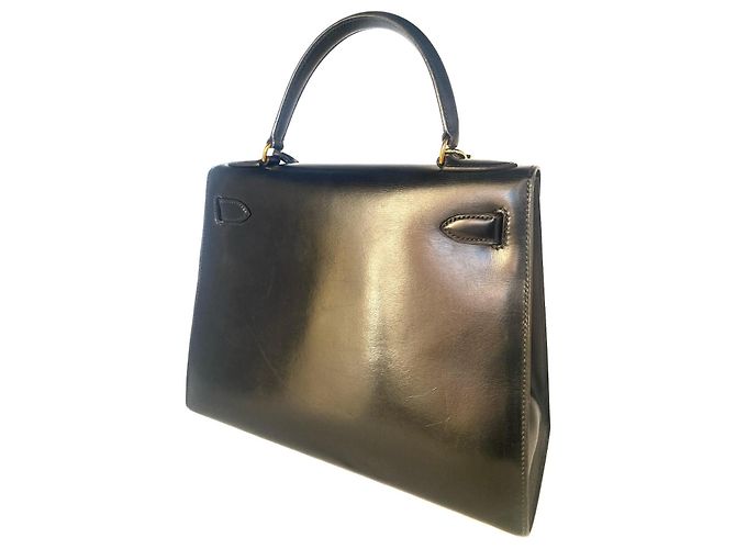 Hermès Kelly 28 Sellier Box-Leder Mitternachtsblau Goldene Hardware Marineblau - Ansicht 10