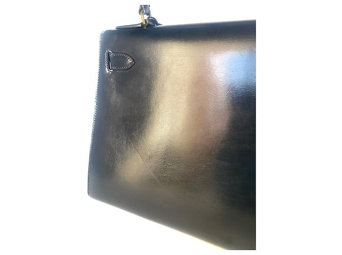 Hermès Kelly 28 Sellier Box-Leder Mitternachtsblau Goldene Hardware Marineblau - Ansicht 11