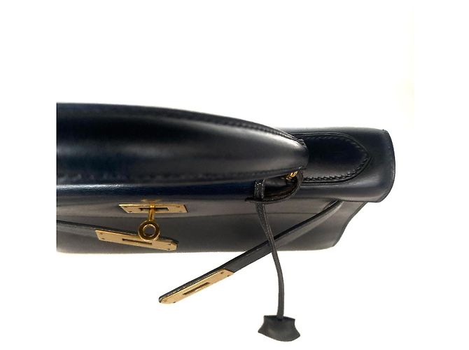 Hermès Kelly 28 Sellier Box-Leder Mitternachtsblau Goldene Hardware Marineblau - Ansicht 14