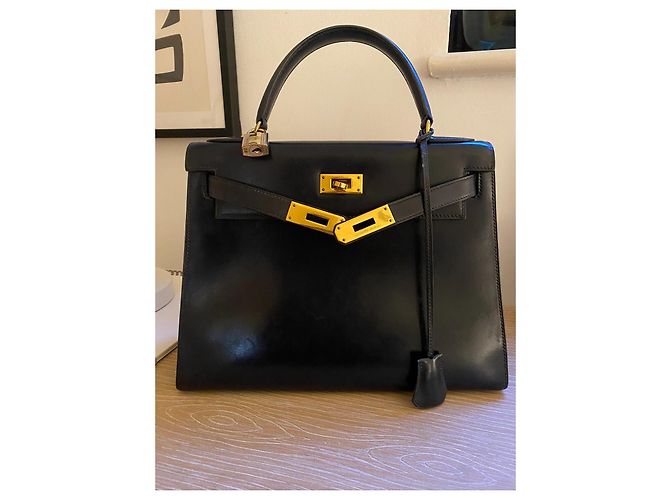 Hermès Kelly 28 Sellier Box-Leder Mitternachtsblau Goldene Hardware Marineblau - Ansicht 17