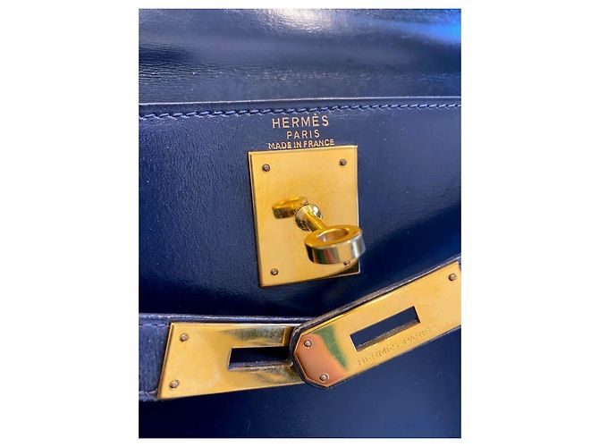 Hermès Kelly 28 Sellier Box-Leder Mitternachtsblau Goldene Hardware Marineblau - Ansicht 6