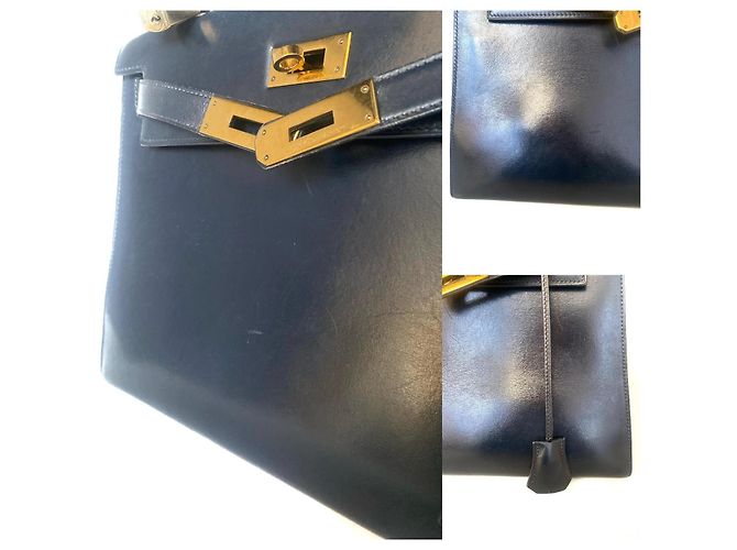 Hermès Kelly 28 Sellier Box-Leder Mitternachtsblau Goldene Hardware Marineblau - Ansicht 9