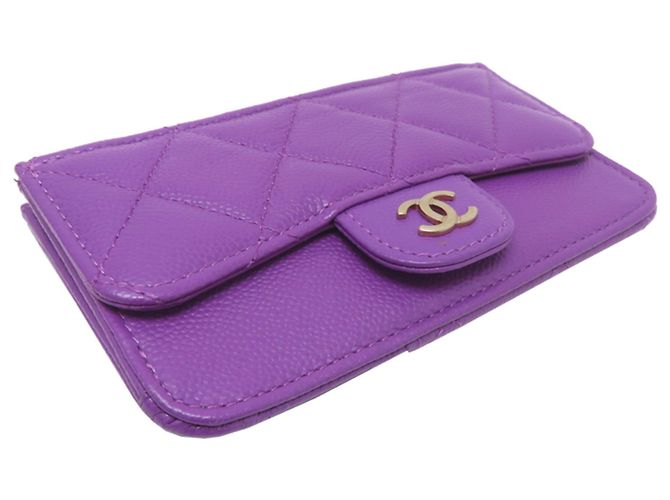 Tarjetero de piel de ternera granulada morado Chanel Púrpura - vista 3