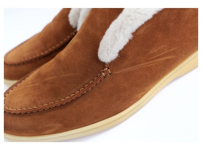 Loro Piana Open Walk Stiefeletten mit Fellfutter Cognac/Weiß - Ansicht 3