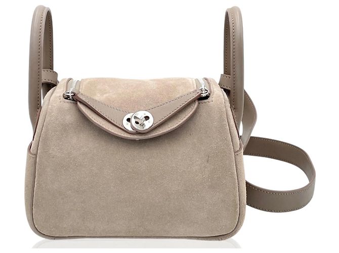 Borsa a mano Hermès Lindy Grizzly Taupe in scamoso e pelle - vista 2