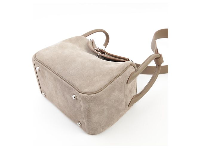 Borsa a mano Hermès Lindy Grizzly Taupe in scamoso e pelle - vista 5