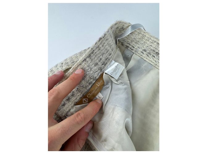Gonna in lana vintage Dior grigio chiaro M Bianco - vista 10