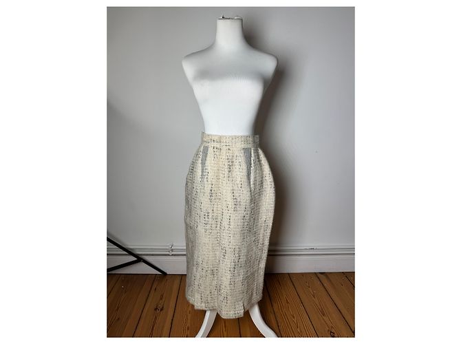 Gonna in lana vintage Dior grigio chiaro M Bianco - vista 13