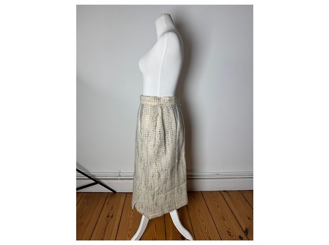 Gonna in lana vintage Dior grigio chiaro M Bianco - vista 2