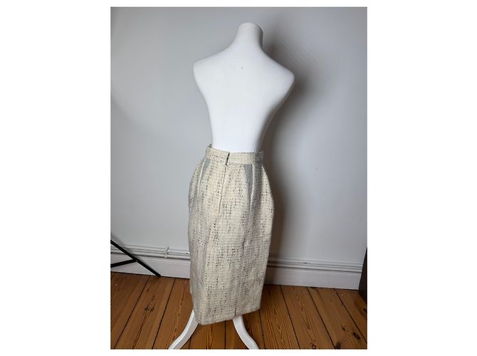 Gonna in lana vintage Dior grigio chiaro M Bianco - vista 3