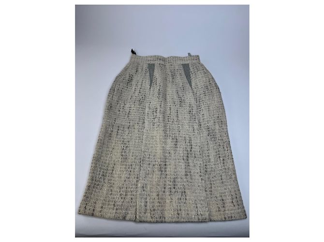 Gonna in lana vintage Dior grigio chiaro M Bianco - vista 4