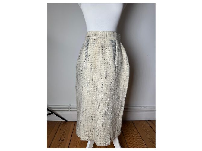 Gonna in lana vintage Dior grigio chiaro M Bianco - vista 8
