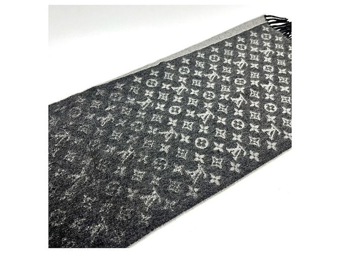 Sciarpa in lana e cashmere nera e grigia Louis Vuitton Marrone Nero - vista 4