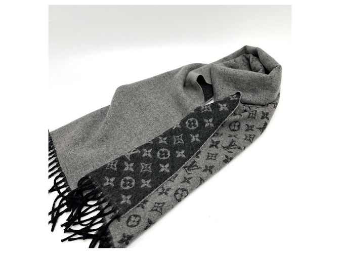 Sciarpa in lana e cashmere nera e grigia Louis Vuitton Marrone Nero - vista 7
