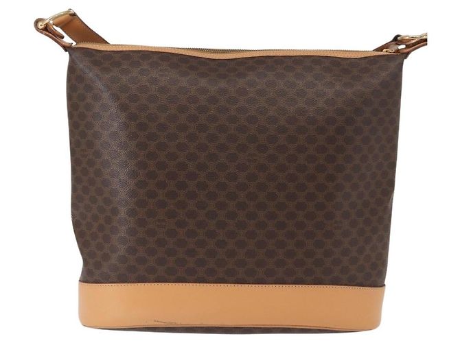 Céline Borsa a Spalla Macadam Vintage Celine in Tela e Pelle Marrone - vista 2