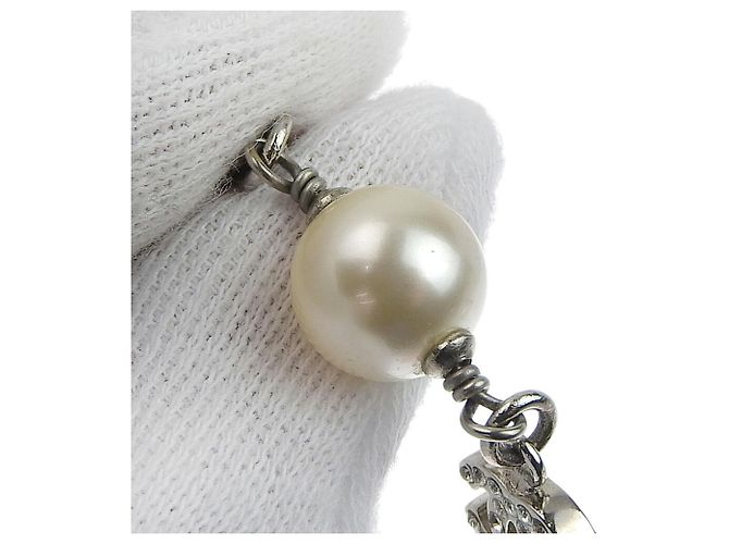 Collana in perle finte e strass Chanel Coco Mark Argento Bianco - vista 3